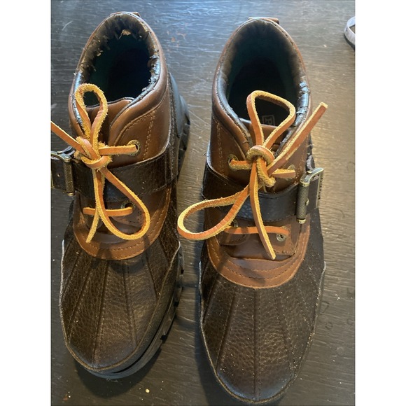 Polo Ralph Lauren Dover III Duck Leather Brown Ankle Boots Shoes Men's Size 11 D - Picture 1 of 6